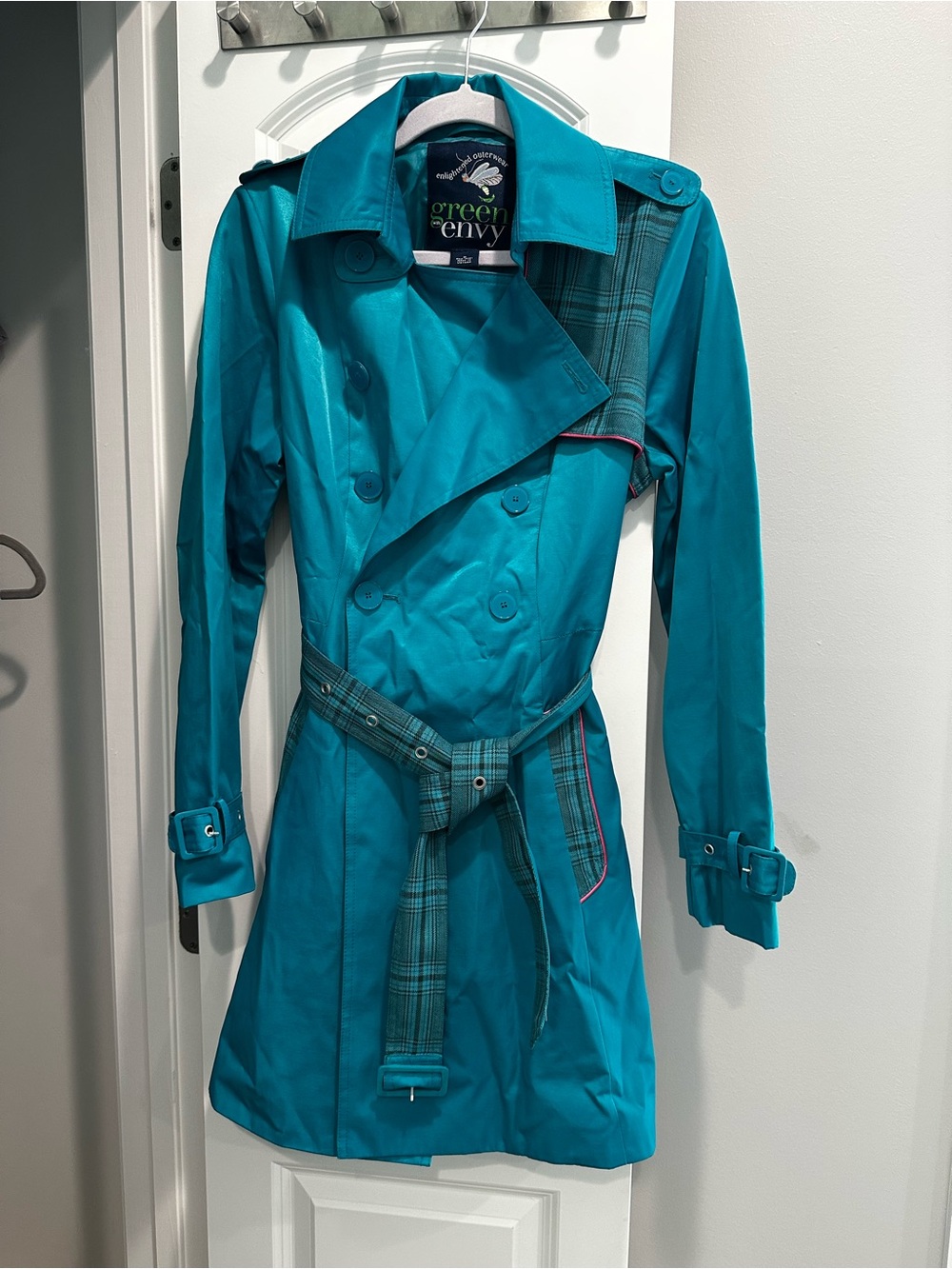 Green Envy Teal Trench Coat - Women's Double-Breasted Belted Jacket